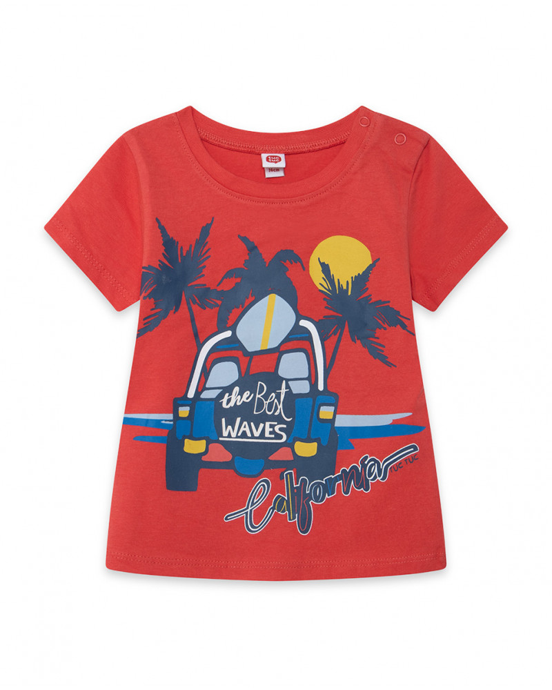 Camisola de manga curta carro coral menino