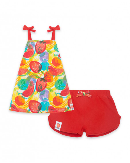 Conjunto de camisola alças estampado frutas multicolor e shorts