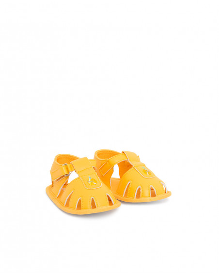 Sandálias camurça laranja com velcro recém-nascido menino