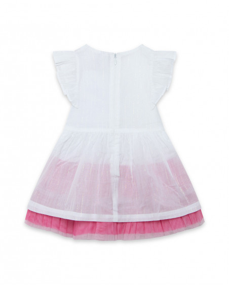 Vestido de popelina e tule sem mangas branco flores menina