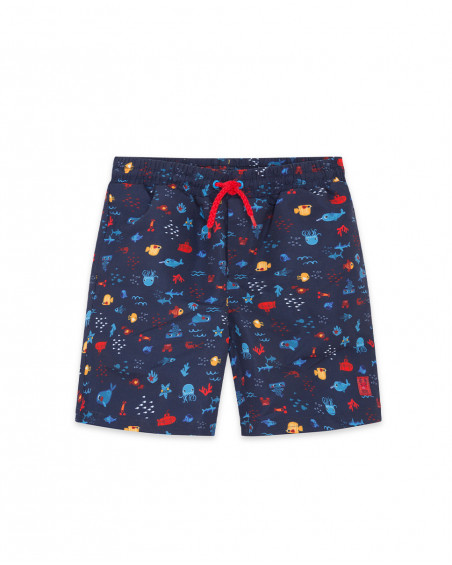 Calção de banho azul estampado peixee menino