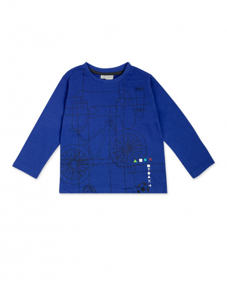 Camiseta de malha azul e cinza menino ativo Camiseta de malha azul e cinza menino ativo