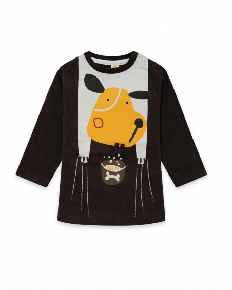Camiseta de malha marrom e laranja menino mistura de cachorro Camiseta de malha marrom e laranja menino mistura de cachorro