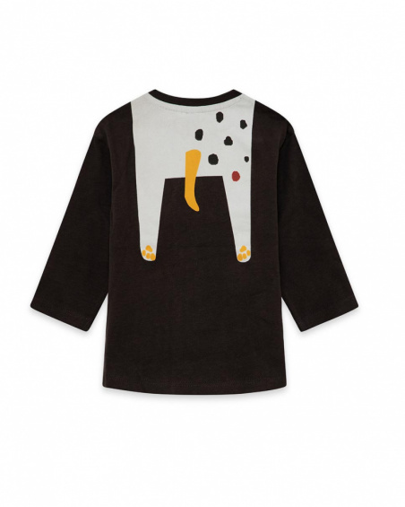 Camiseta de malha marrom e laranja menino mistura de cachorro Camiseta de malha marrom e laranja menino mistura de cachorro